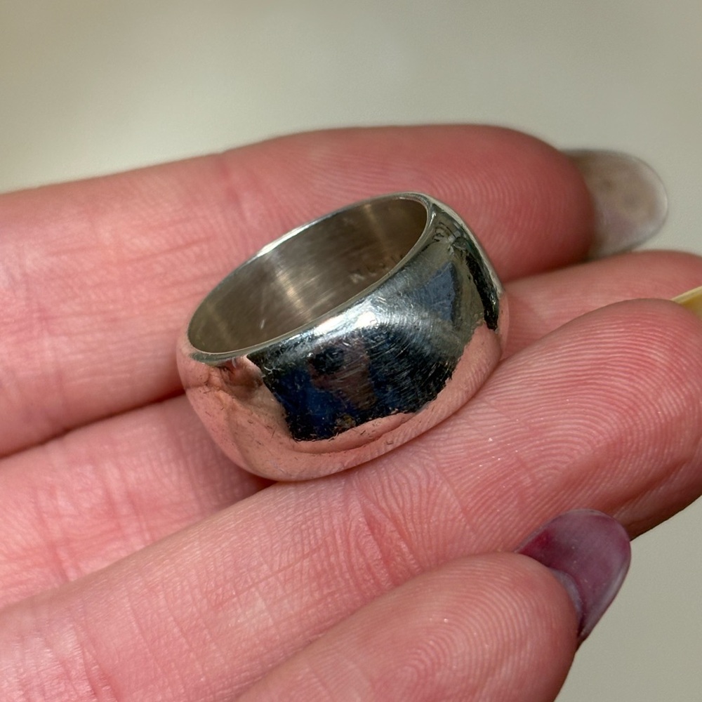 Sterling Silver Thick Heavy Cigar Band Ring - Picture 4 of 8